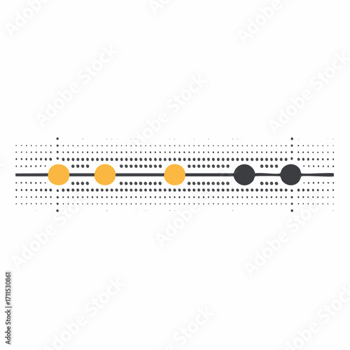 Abstract vector illustration of a timeline or progress bar with five sequential steps. Minimalist infographic concept showing a process with yellow and black phases