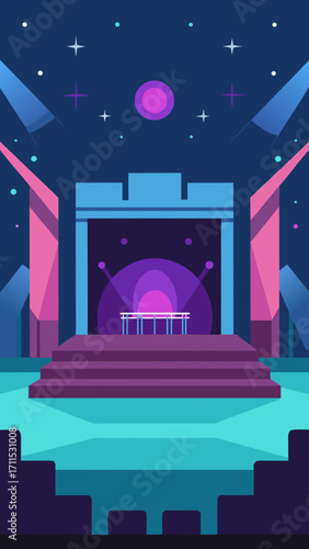 flat design futuristic virtual concert stage background