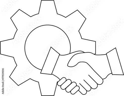 gear icon and shaking hands icon with white background
