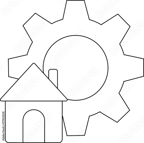gear icon and house icon with white background