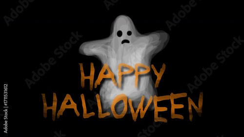 happy halloween banner animation with ghost video footage