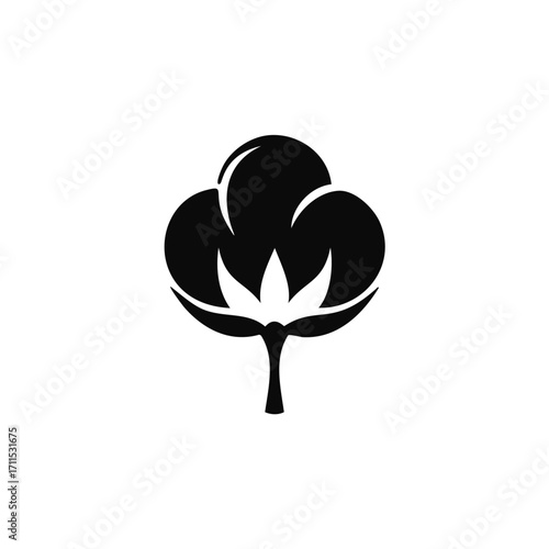 Black cotton flower icon on white background Keywords: cotton, plant, flower, agriculture, fiber