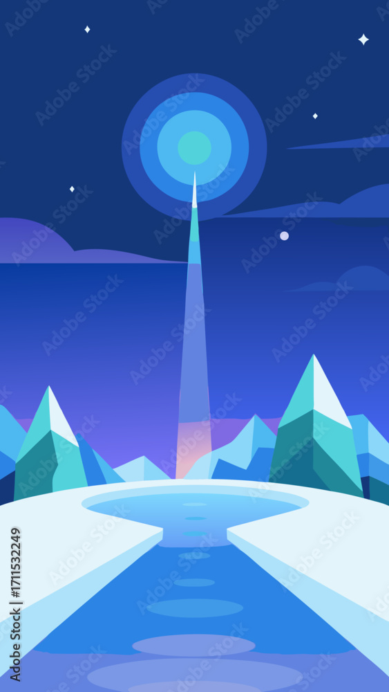 Fototapeta premium Dreamlike Frozen River Horizon Glowing Prism Halo