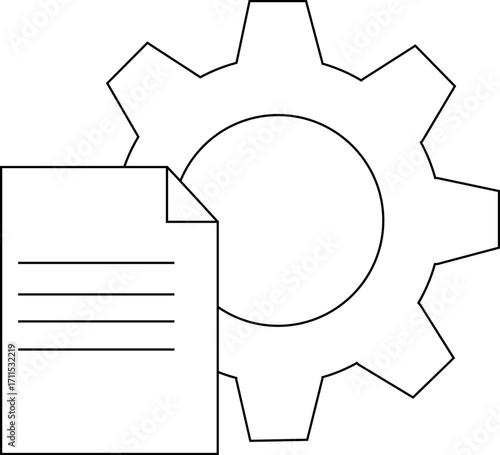 gear icon and document paper icon with white background