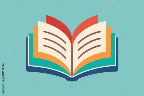 Open book with colorful pages on a light blue background conveying creativity and knowledge sharing