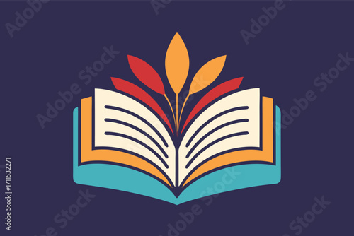 Open book with colorful leaves symbolizes knowledge and growth in a creative design