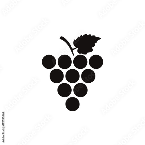 Black Grape Bunch Silhouette with Leaf grapes fruit