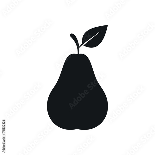 Black icon of a pear with a leaf on a white background