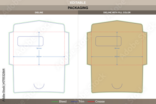 Letter envelope dieline in custom sizes, editable carton stationery packaging template with folding design layout, printable branding structure, and detailed die line
