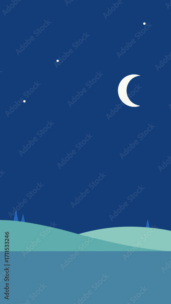 Obraz premium Minimalist Frozen Meadow Horizon With Crescent Glow