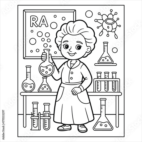 Female Scientist Chemistry Coloring Page