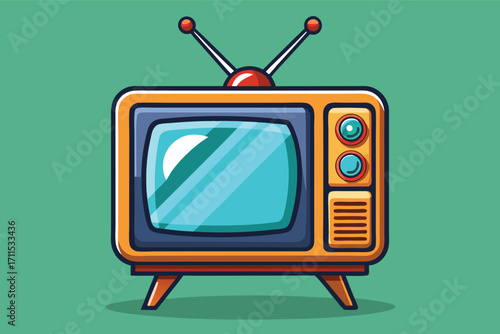 Vintage television set with antennas on a green background creating a nostalgic atmosphere