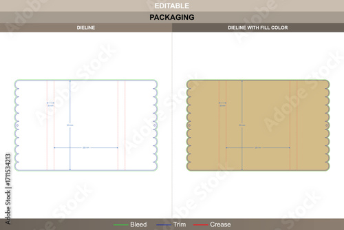 Rectangle cloud sleeve box dieline with line pattern design, editable stationery carton packaging template with folding mockup layout and professional die line details