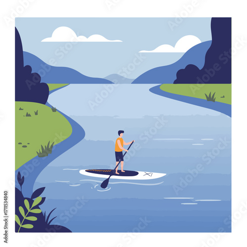Paddleboarder on a calm lake