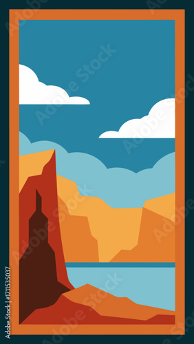 paper cut volcanic cliffs horizon framed waves