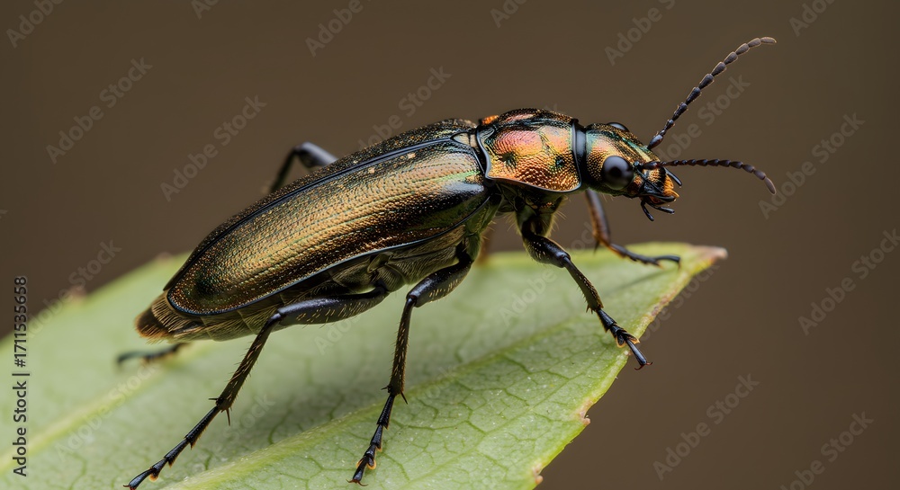 Fototapeta premium Metallic beetle on leaf