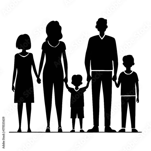 Silhouette of a family of five holding hands