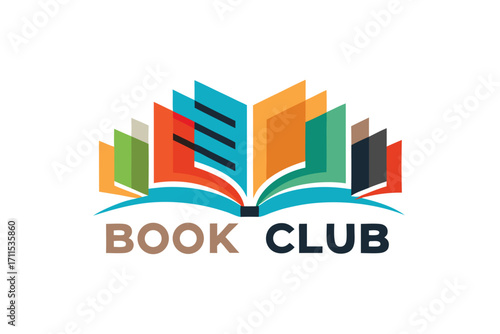 Colorful logo design representing a vibrant book club with open books and lively colors