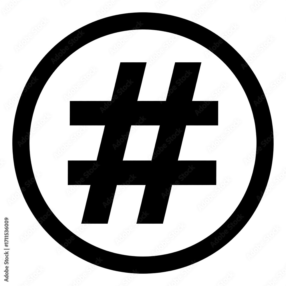 Obraz premium Modern hashtag symbol in a circle, representing digital communication, social media connection, and online community interaction