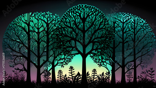 silhouette of a tree in the night