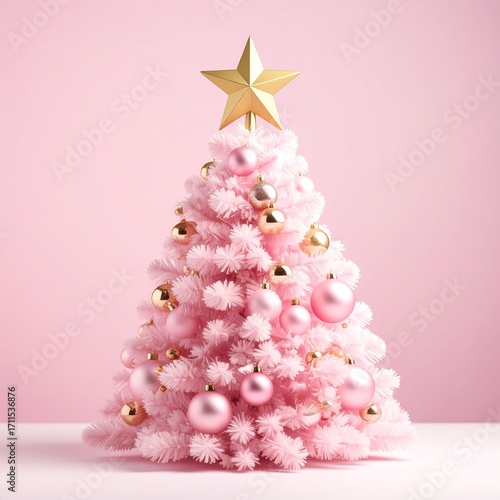 Pink Christmas tree on a light pink background