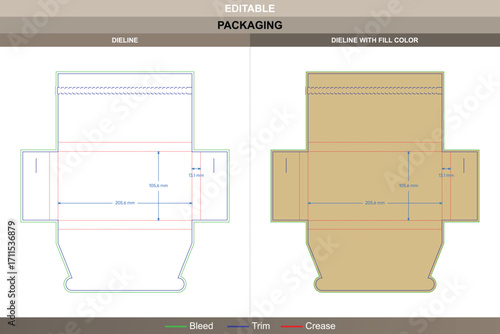 Zipper style envelope sleeve dieline in custom sizes, editable carton packaging template for mailers and stationery branding created with precise die line structure