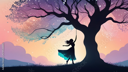 silhouette of a girl in the woods