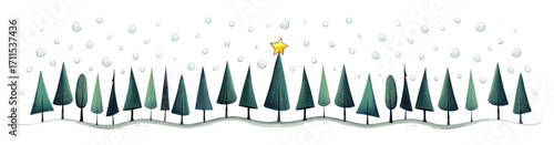 24 green trees and firs in a row for advent calendar web banner, watercolor vector illustration of an abstract christmas background, template for marketing and advertising