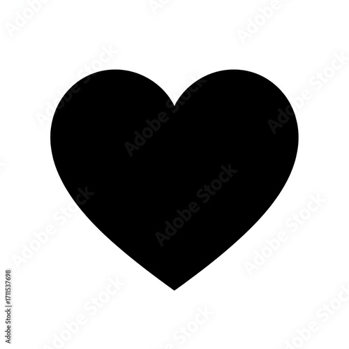 Classic black heart shape, a simple icon of love and affection isolated on white