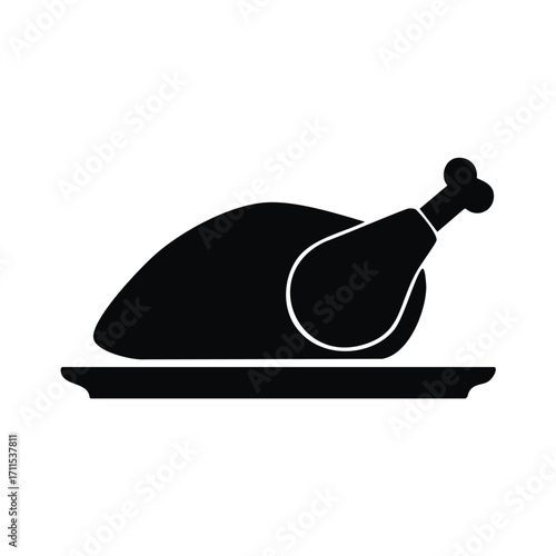 Black silhouette of a roasted chicken on a platter Keywords: chicken, roasted, food, meal