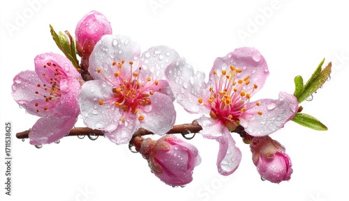 Fototapeta Naklejka Na Ścianę i Meble -  Pink flowers, dew drops, spring blossoms