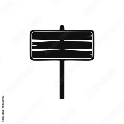 Black Silhouette of a Wooden Signpost on White Background