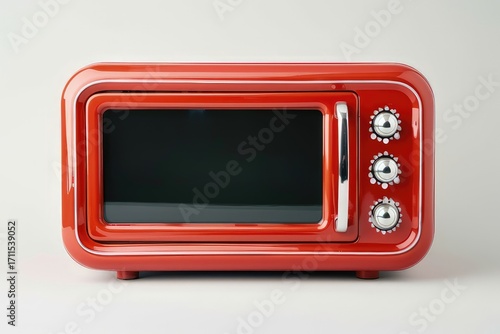 A retro-style red microwave oven designed for cooking and heating food. on white background