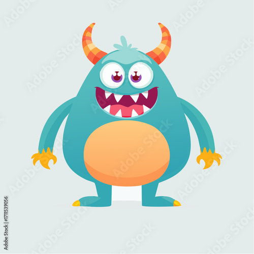 Cartoon Monster Illustration with Orange Details and Googly Eyes