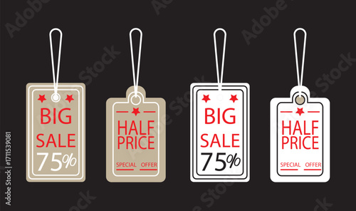 Sale tags discount offers big sale half price new arrival. Sale Coupon, voucher, tag. Vintage Style
