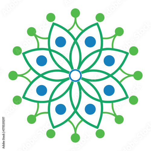 Green and blue mandala art pattern symbol abstract geometric decorative ornament icon stakeholder icon