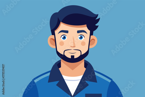 Young man smiling with blue shirt and a friendly expression in a simple background setting