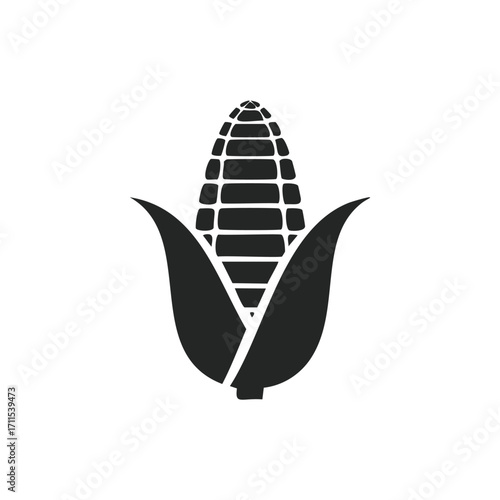 Black Silhouette of an Ear of Corn with Leaves maize