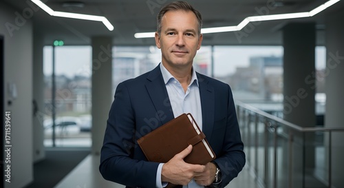 Business professional holding planner