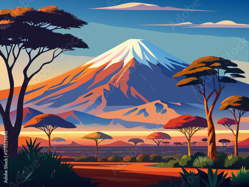 kilimanjaro tanzania landscape vector illustration