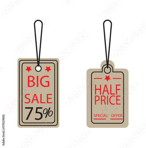 Sale tags discount offers big sale half price new arrival. Sale Coupon, voucher, tag. Vintage Style
