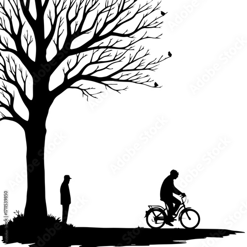 Old Man Silhouette Walking under a tree