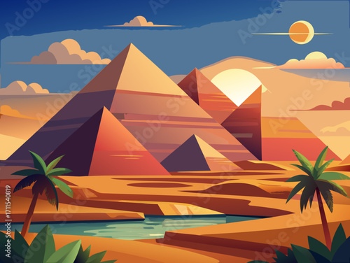 landscape vector illustration pyramids of giza egypt
