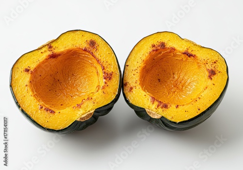 Roasted Acorn Squash with Cinnamon on White Background 