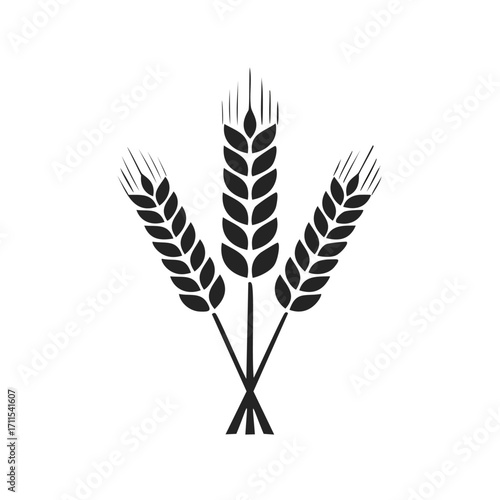 Stylized black icon of three wheat ears on white grain