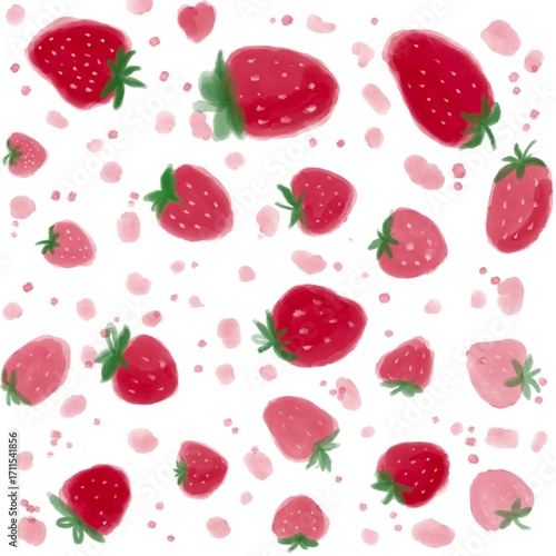Hand painted strawberry fruit with watercolor. smooth pattern on a white background