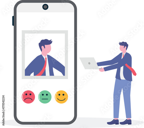 Eye-tracking technology, gesture recognition, emotion detection concept with tiny people
