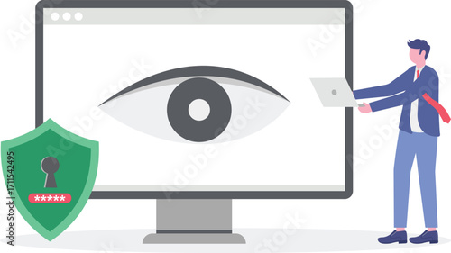 Eye-tracking technology, gesture recognition, emotion detection concept with tiny people
