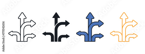 Arrows straight and turn back thin line icon vector. Traffic concept, U-turn,  choices and decisions for business strategy and future planning symbol. vector illustration.