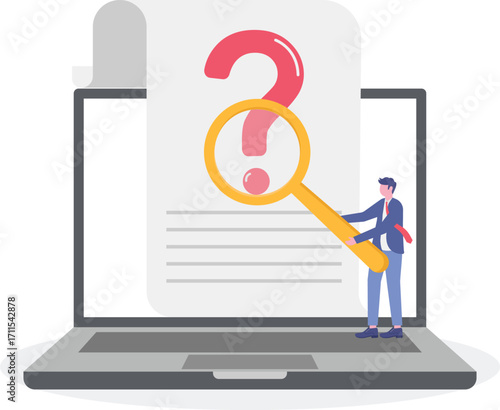 Solution search, problem solving concepts with character. Businesspeople finding difficult answer or solution,

